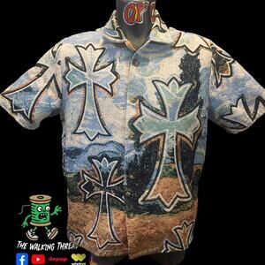 Rebel Vengeance Woven Tapestry Cross Button Up Size Large
